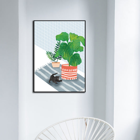 Pet and Pot Plant Canvas Art Textured Kids Style Living Room Wall Decor in Light Color Green Clearhalo 'Art Gallery' 'Canvas Art' 'Kids' Arts' 1598830