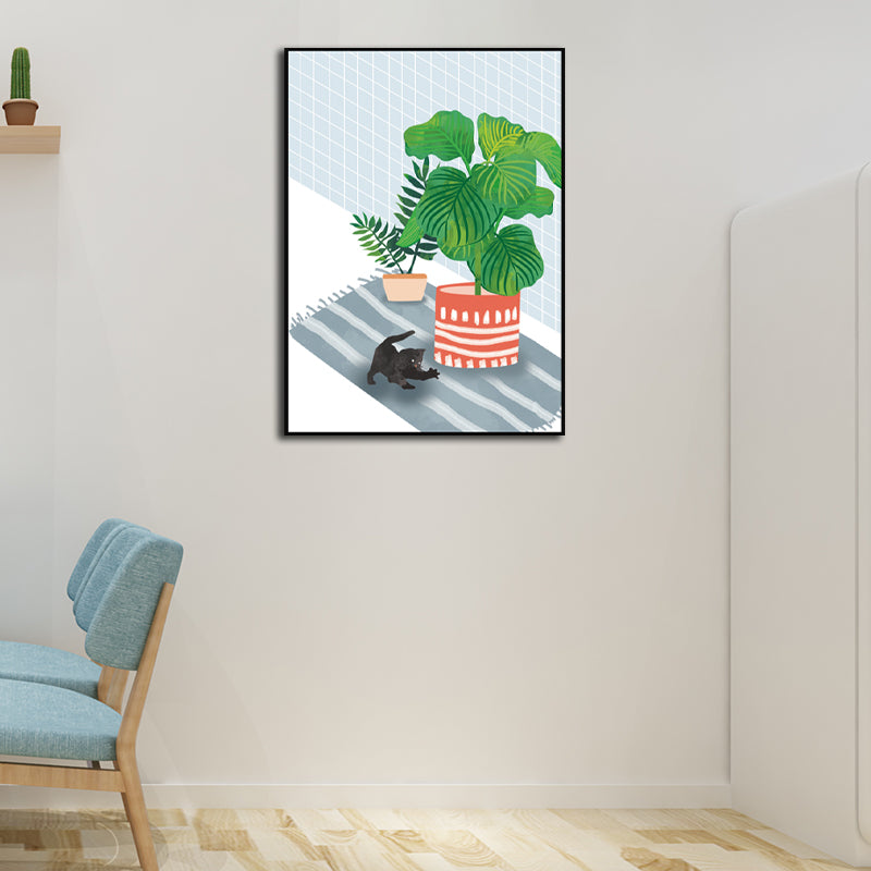 Pet and Pot Plant Canvas Art Textured Kids Style Living Room Wall Decor in Light Color Clearhalo 'Art Gallery' 'Canvas Art' 'Kids' Arts' 1598831