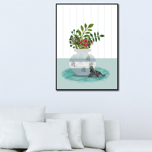 Pet and Pot Plant Canvas Art Textured Kids Style Living Room Wall Decor in Light Color Blue Clearhalo 'Art Gallery' 'Canvas Art' 'Kids' Arts' 1598837