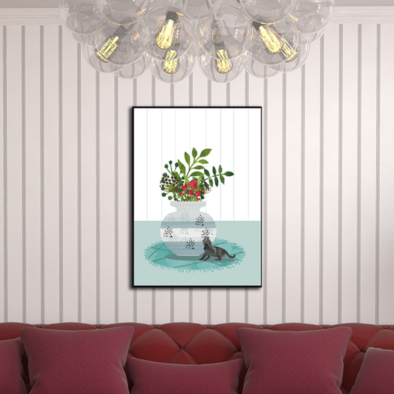 Pet and Pot Plant Canvas Art Textured Kids Style Living Room Wall Decor in Light Color Clearhalo 'Art Gallery' 'Canvas Art' 'Kids' Arts' 1598838