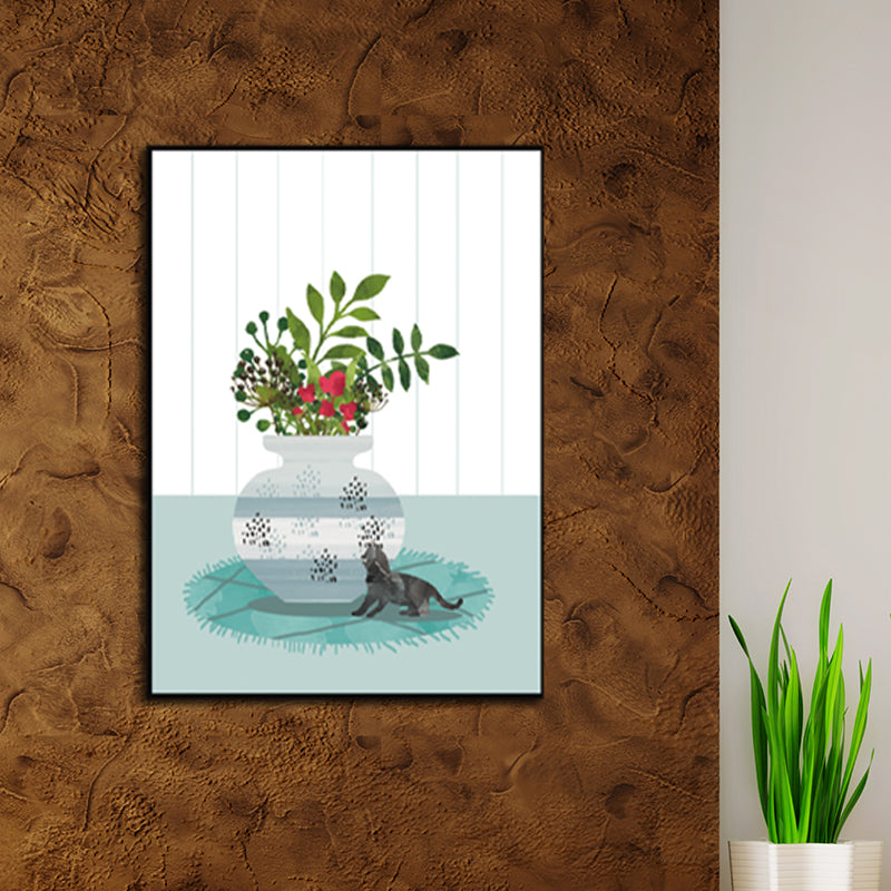 Pet and Pot Plant Canvas Art Textured Kids Style Living Room Wall Decor in Light Color Clearhalo 'Art Gallery' 'Canvas Art' 'Kids' Arts' 1598839