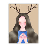 Fantasy Deer Girl Canvas Wall Art Cartoon Textured Surface Wall Decor for Dining Room Clearhalo 'Art Gallery' 'Canvas Art' 'Kids' Arts' 1598860