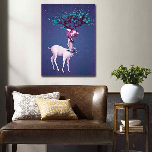 Fantasy Deer Girl Canvas Wall Art Cartoon Textured Surface Wall Decor for Dining Room Clearhalo 'Art Gallery' 'Canvas Art' 'Kids' Arts' 1598866