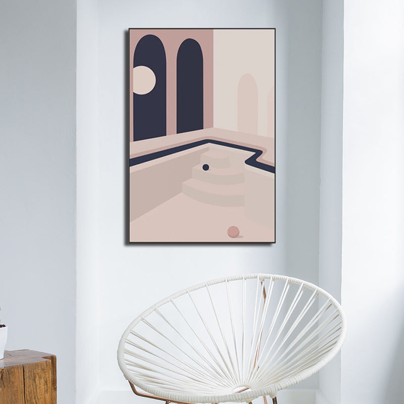 Ball and Patio Wall Art for Bedroom Architecture Canvas Print in Pink, Textured Surface Clearhalo 'Art Gallery' 'Canvas Art' 'Contemporary Art Gallery' 'Modern' Arts' 1598872