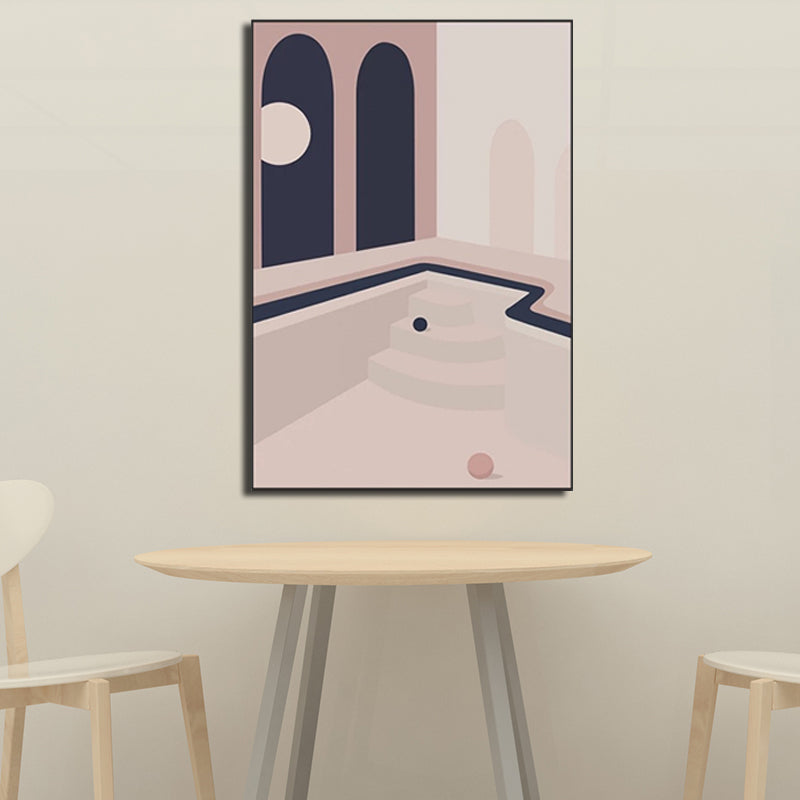 Ball and Patio Wall Art for Bedroom Architecture Canvas Print in Pink, Textured Surface Clearhalo 'Art Gallery' 'Canvas Art' 'Contemporary Art Gallery' 'Modern' Arts' 1598873