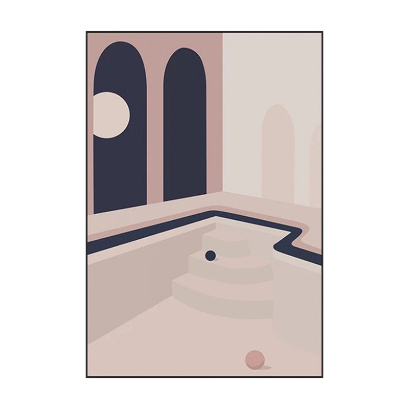 Ball and Patio Wall Art for Bedroom Architecture Canvas Print in Pink, Textured Surface Clearhalo 'Art Gallery' 'Canvas Art' 'Contemporary Art Gallery' 'Modern' Arts' 1598874