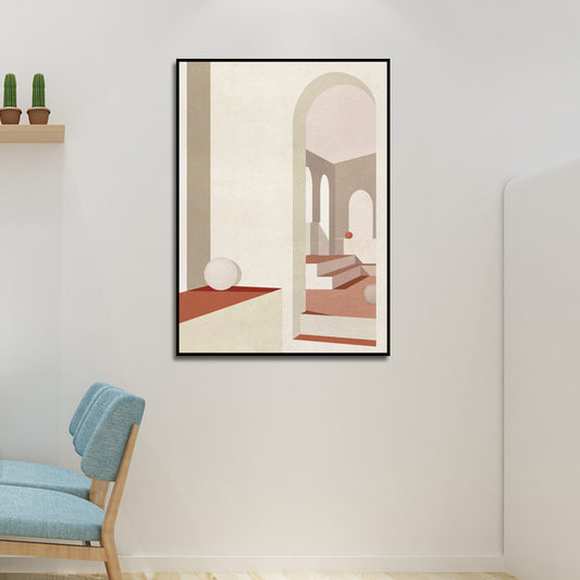 Home Interior View Art Print Contemporary Textured Living Room Wrapped Canvas in Light Color Orange Clearhalo 'Art Gallery' 'Canvas Art' 'Contemporary Art Gallery' 'Modern' Arts' 1598885