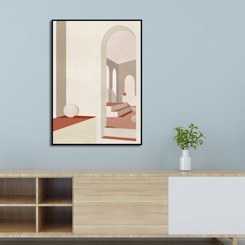 Home Interior View Art Print Contemporary Textured Living Room Wrapped Canvas in Light Color Clearhalo 'Art Gallery' 'Canvas Art' 'Contemporary Art Gallery' 'Modern' Arts' 1598886