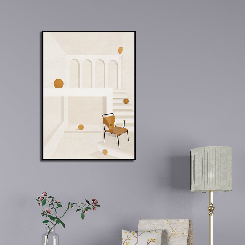 Home Interior View Art Print Contemporary Textured Living Room Wrapped Canvas in Light Color Yellow Clearhalo 'Art Gallery' 'Canvas Art' 'Contemporary Art Gallery' 'Modern' Arts' 1598892