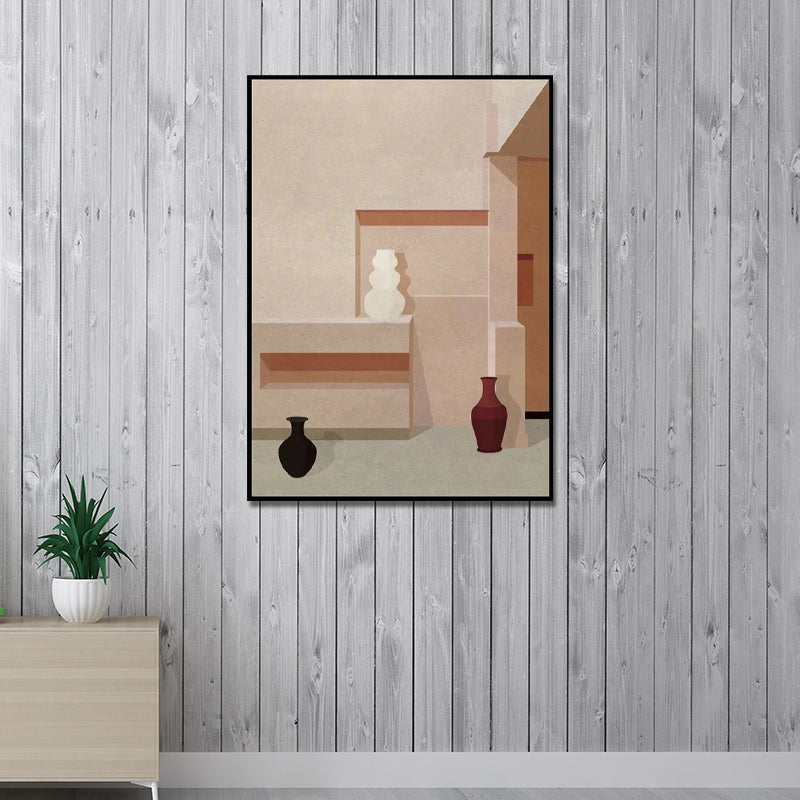 Home Interior View Art Print Contemporary Textured Living Room Wrapped Canvas in Light Color Clearhalo 'Art Gallery' 'Canvas Art' 'Contemporary Art Gallery' 'Modern' Arts' 1598900