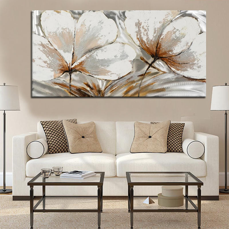 Canvas White-Brown Painting Minimalist Flower Blossom Wall Art Decor for Living Room Brown 24" x 48" Clearhalo 'Art Gallery' 'Canvas Art' 'Contemporary Art Gallery' 'Modern' Arts' 1598941