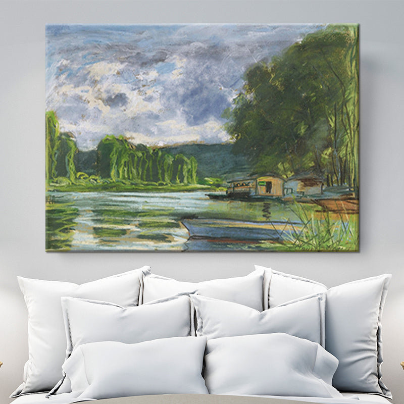 Contemporary Art Painting Green Lakeside House Scenery Wall Decor for Living Room Clearhalo 'Art Gallery' 'Canvas Art' 'Contemporary Art Gallery' 'Modern' Arts' 1598948