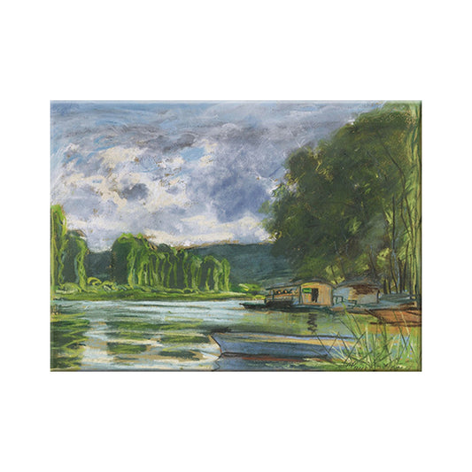 Contemporary Art Painting Green Lakeside House Scenery Wall Decor for Living Room Clearhalo 'Art Gallery' 'Canvas Art' 'Contemporary Art Gallery' 'Modern' Arts' 1598949