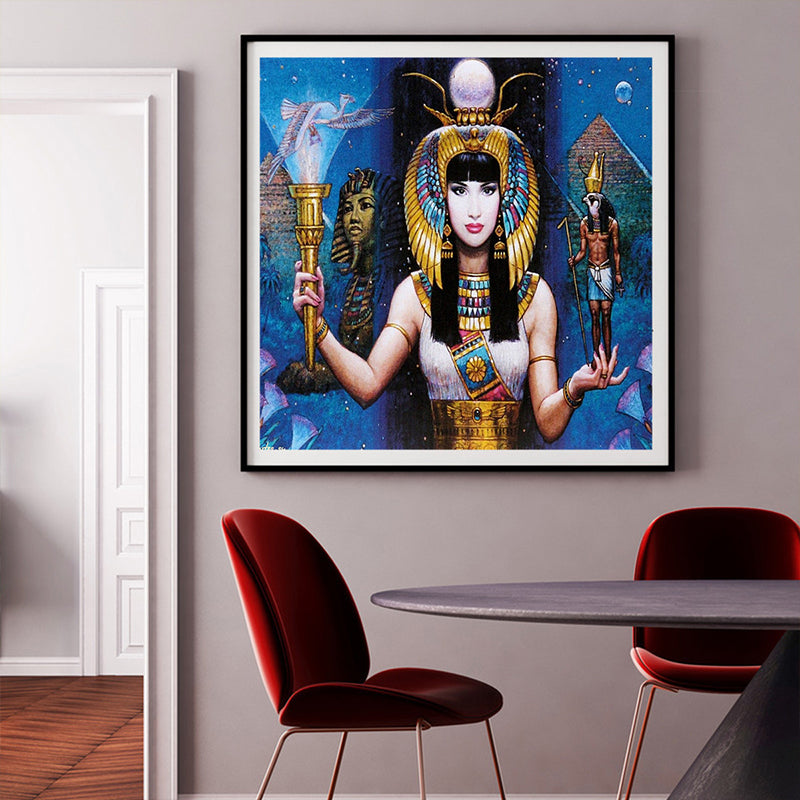 Textured Egypt Woman Art Print Canvas Contemporary Wall Decoration in Dining Room Blue 12" x 16" Clearhalo 'Art Gallery' 'Canvas Art' 'Contemporary Art Gallery' 'Modern' Arts' 1598967
