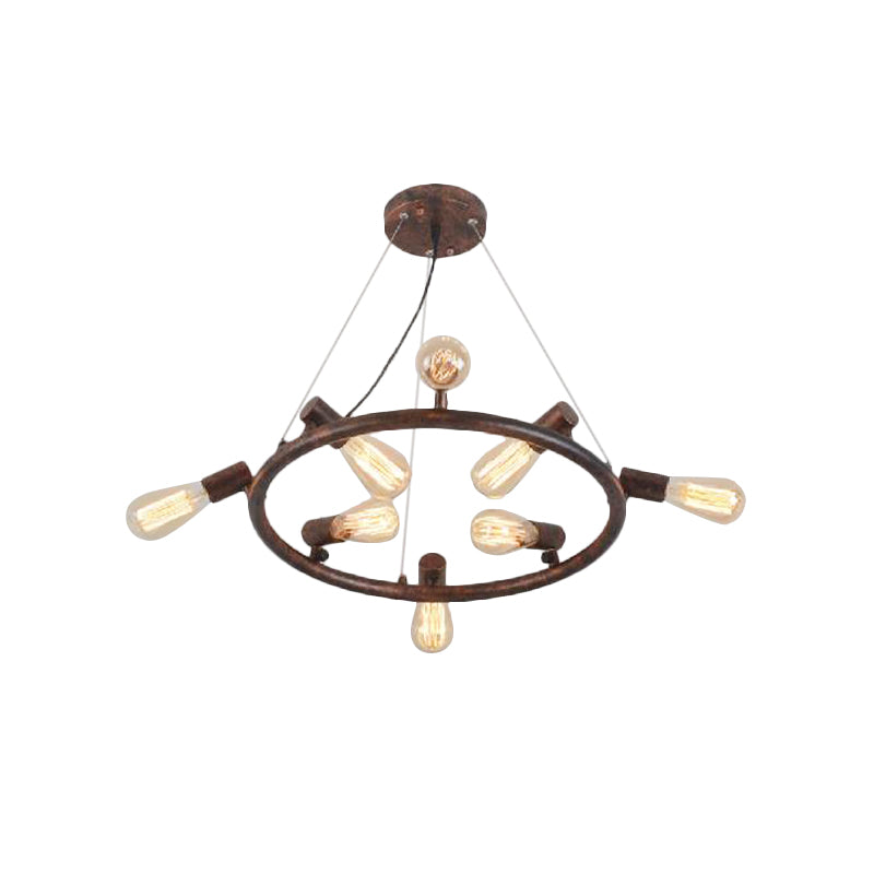 8/12 Lights Circular Hanging Light with Open Bulb Antique Stylish Dark Rust Wrought Iron Chandelier Light Fixture Clearhalo 'Cast Iron' 'Ceiling Lights' 'Chandeliers' 'Industrial Chandeliers' 'Industrial' 'Metal' 'Middle Century Chandeliers' 'Rustic Chandeliers' 'Tiffany' Lighting' 159897