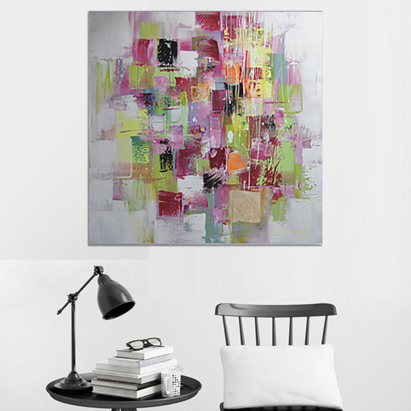 Abstract Mosaics Painting Red and Green Contemporary Art Canvas Print for Living Room Clearhalo 'Art Gallery' 'Canvas Art' 'Contemporary Art Gallery' 'Modern' Arts' 1598973