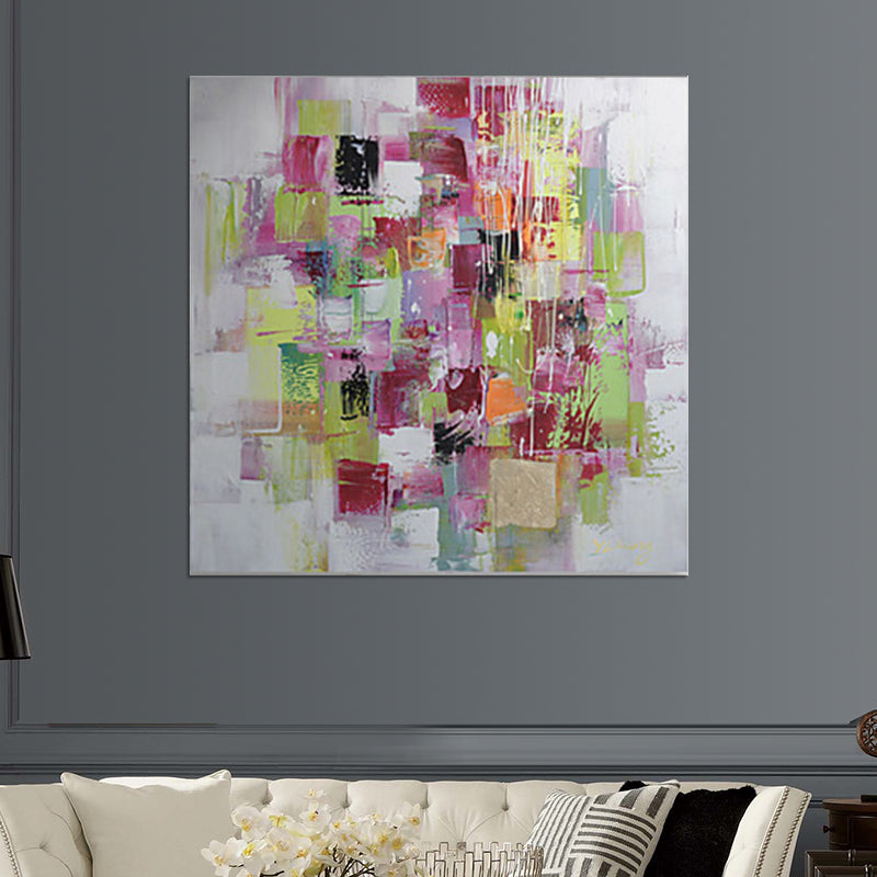 Abstract Mosaics Painting Red and Green Contemporary Art Canvas Print for Living Room Clearhalo 'Art Gallery' 'Canvas Art' 'Contemporary Art Gallery' 'Modern' Arts' 1598974