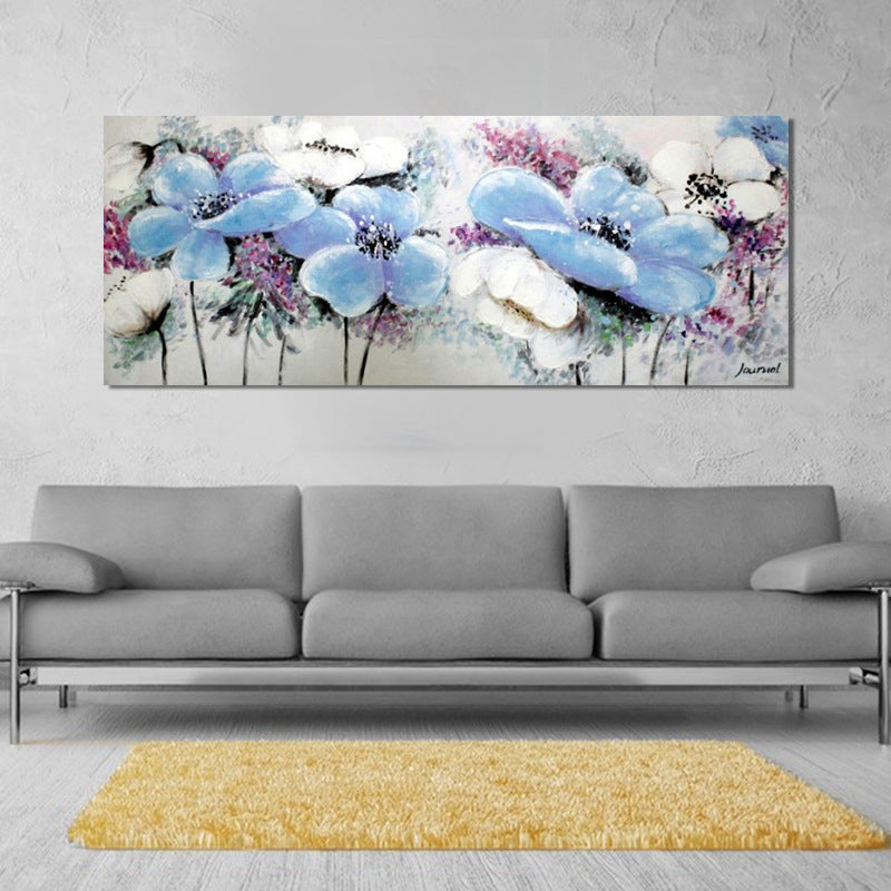Blue-Pink Blooming Flower Painting Textured Modernist Living Room Wall Art Decor Blue 24" x 48" Clearhalo 'Art Gallery' 'Canvas Art' 'Contemporary Art Gallery' 'Modern' Arts' 1598977
