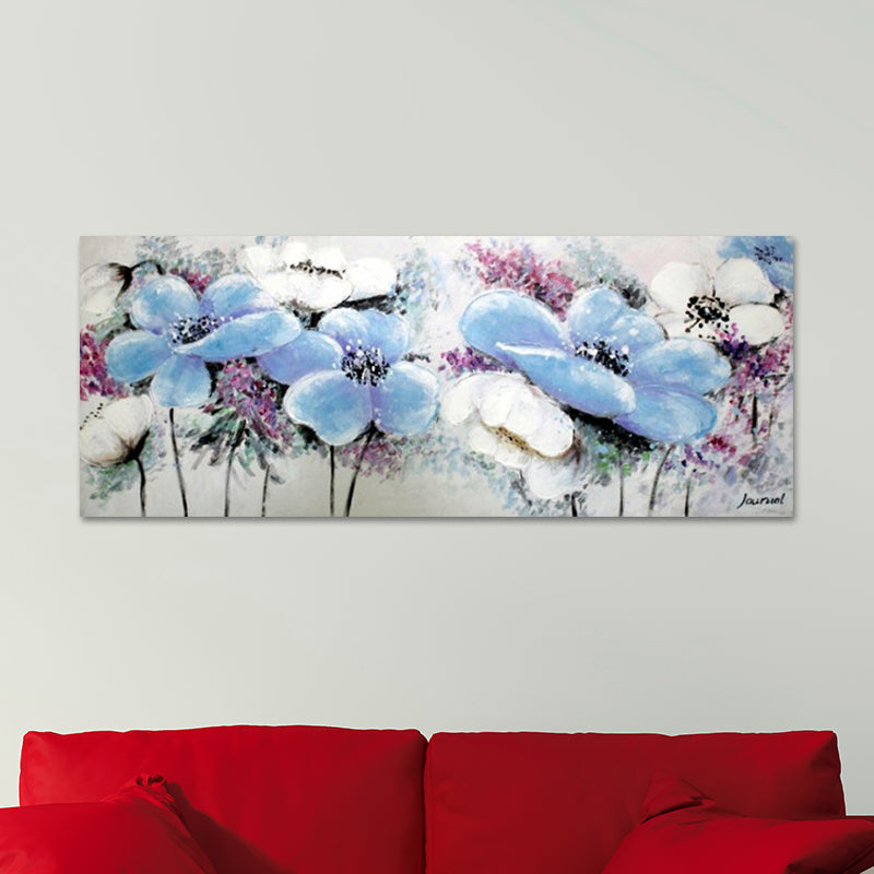 Blue-Pink Blooming Flower Painting Textured Modernist Living Room Wall Art Decor Clearhalo 'Art Gallery' 'Canvas Art' 'Contemporary Art Gallery' 'Modern' Arts' 1598978