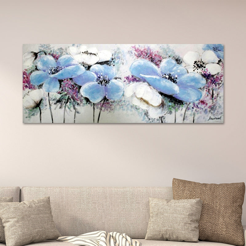 Blue-Pink Blooming Flower Painting Textured Modernist Living Room Wall Art Decor Clearhalo 'Art Gallery' 'Canvas Art' 'Contemporary Art Gallery' 'Modern' Arts' 1598979