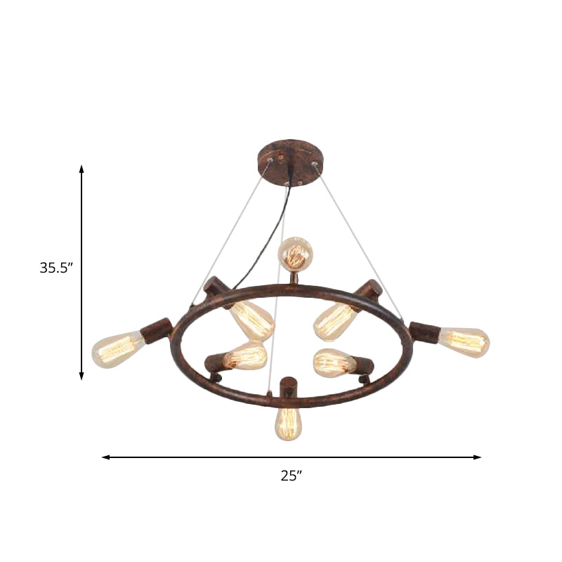8/12 Lights Circular Hanging Light with Open Bulb Antique Stylish Dark Rust Wrought Iron Chandelier Light Fixture Clearhalo 'Cast Iron' 'Ceiling Lights' 'Chandeliers' 'Industrial Chandeliers' 'Industrial' 'Metal' 'Middle Century Chandeliers' 'Rustic Chandeliers' 'Tiffany' Lighting' 159898