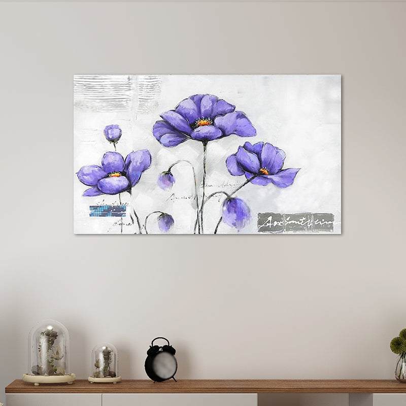Floweret Wall Art Print for Living Room Beautiful Canvas Painting in Purple on White Clearhalo 'Art Gallery' 'Canvas Art' 'Contemporary Art Gallery' 'Modern' Arts' 1598983