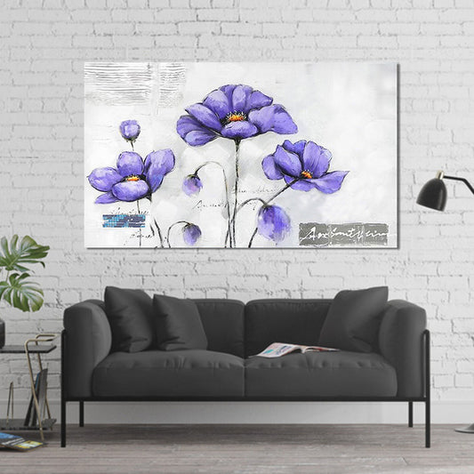 Floweret Wall Art Print for Living Room Beautiful Canvas Painting in Purple on White Clearhalo 'Art Gallery' 'Canvas Art' 'Contemporary Art Gallery' 'Modern' Arts' 1598984