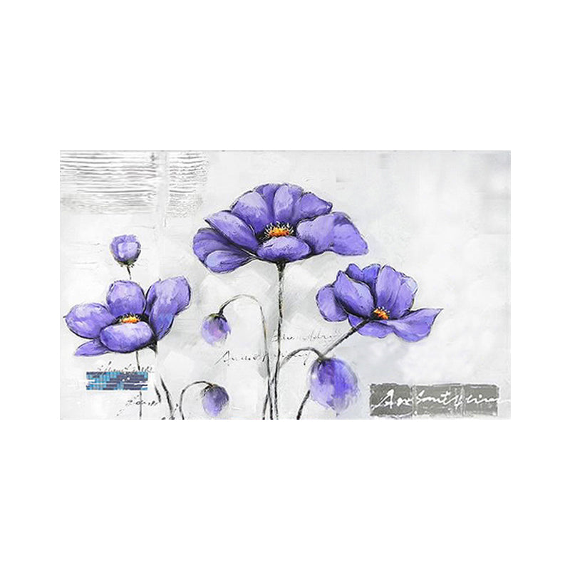 Floweret Wall Art Print for Living Room Beautiful Canvas Painting in Purple on White Clearhalo 'Art Gallery' 'Canvas Art' 'Contemporary Art Gallery' 'Modern' Arts' 1598985