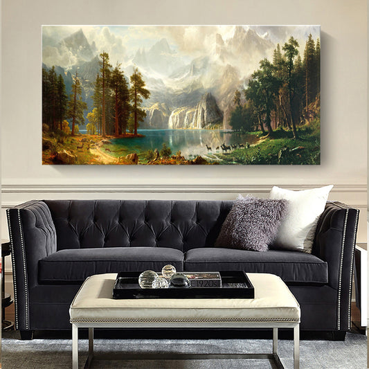 Brown Wonderland Painting Waterfall and Mountains Landscape Modern Textured Wall Art Brown Clearhalo 'Art Gallery' 'Canvas Art' 'Contemporary Art Gallery' 'Modern' Arts' 1598987