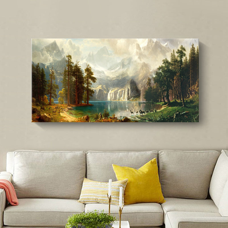 Brown Wonderland Painting Waterfall and Mountains Landscape Modern Textured Wall Art Clearhalo 'Art Gallery' 'Canvas Art' 'Contemporary Art Gallery' 'Modern' Arts' 1598988