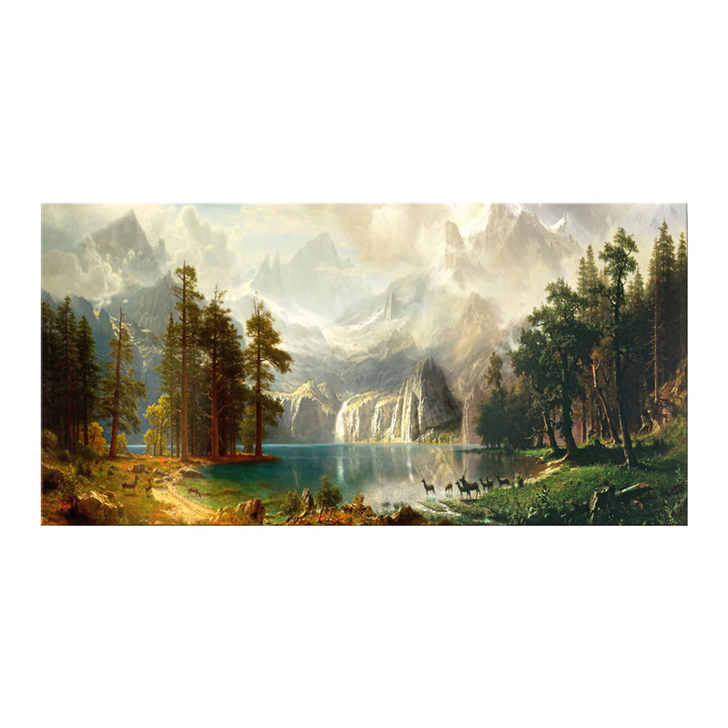 Brown Wonderland Painting Waterfall and Mountains Landscape Modern Textured Wall Art Clearhalo 'Art Gallery' 'Canvas Art' 'Contemporary Art Gallery' 'Modern' Arts' 1598990