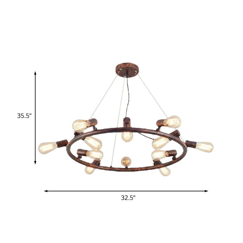 8/12 Lights Circular Hanging Light with Open Bulb Antique Stylish Dark Rust Wrought Iron Chandelier Light Fixture Clearhalo 'Cast Iron' 'Ceiling Lights' 'Chandeliers' 'Industrial Chandeliers' 'Industrial' 'Metal' 'Middle Century Chandeliers' 'Rustic Chandeliers' 'Tiffany' Lighting' 159902