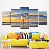 Photography Sailboat in Ocean Sunset Art Print for Living Room, Sky Blue and Yellow Clearhalo 'Art Gallery' 'Canvas Art' 'Coastal Art Gallery' 'Nautical' Arts' 1599041