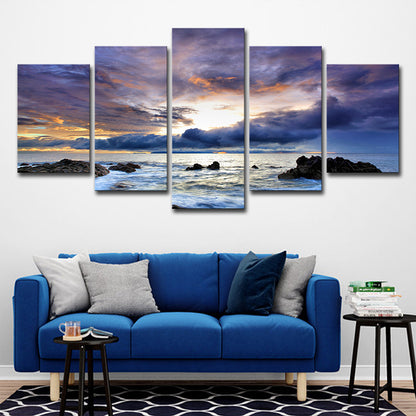 Nightfall Cloudy Ocean Scenery Art Print Modern Multi-Piece Canvas Wall Decor in Blue Blue Clearhalo 'Art Gallery' 'Canvas Art' 'Contemporary Art Gallery' 'Modern' Arts' 1599053