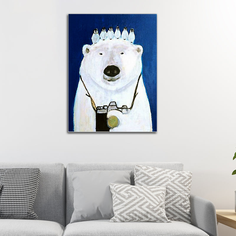 Illustration Polar Bear Wall Art Print for Living Room, Soft Color, Textured Surface Blue Clearhalo 'Art Gallery' 'Canvas Art' 'Kids' Arts' 1599067