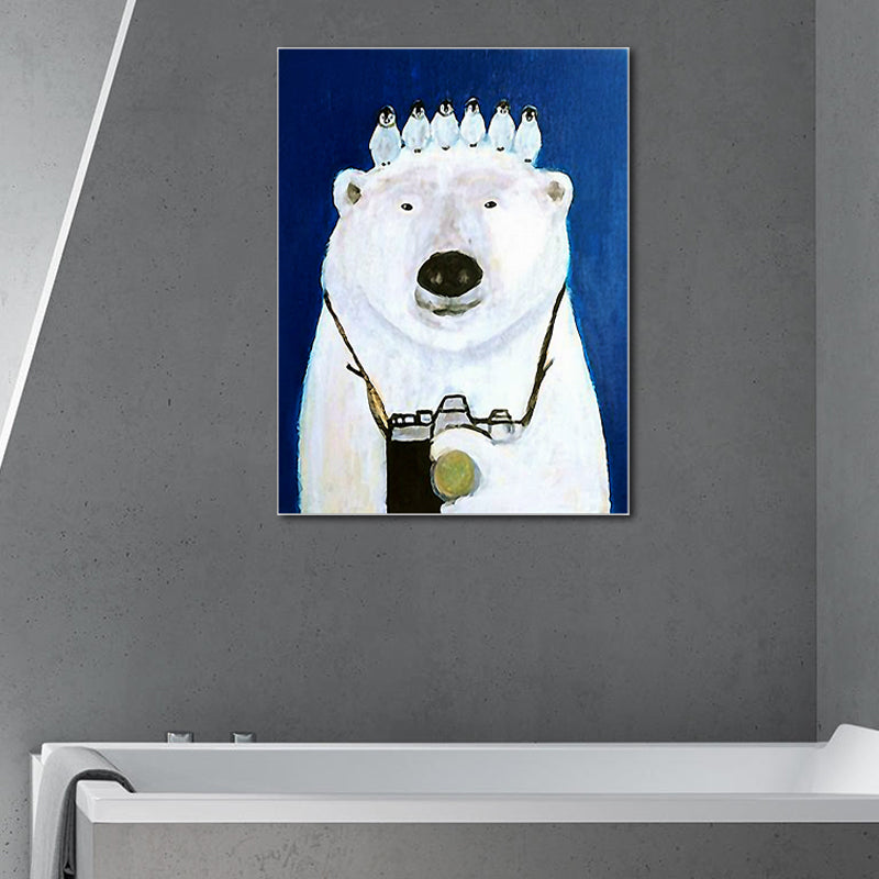 Illustration Polar Bear Wall Art Print for Living Room, Soft Color, Textured Surface Clearhalo 'Art Gallery' 'Canvas Art' 'Kids' Arts' 1599068