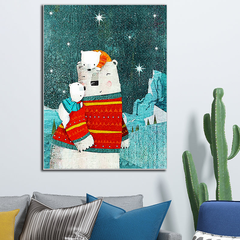Illustration Polar Bear Wall Art Print for Living Room, Soft Color, Textured Surface Green Clearhalo 'Art Gallery' 'Canvas Art' 'Kids' Arts' 1599073