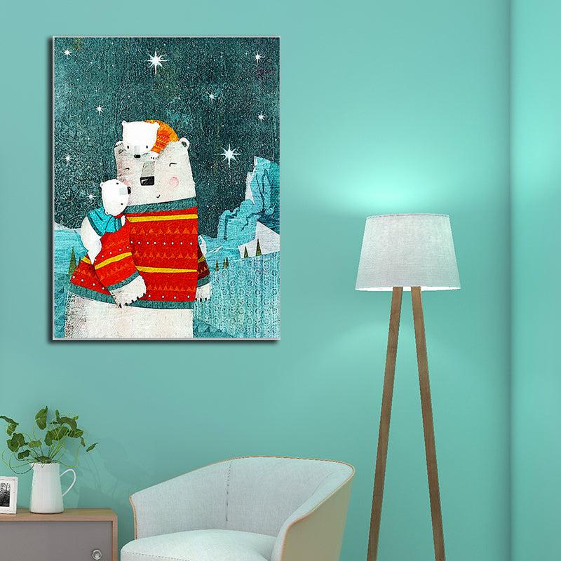 Illustration Polar Bear Wall Art Print for Living Room, Soft Color, Textured Surface Clearhalo 'Art Gallery' 'Canvas Art' 'Kids' Arts' 1599074