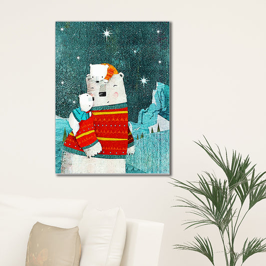 Illustration Polar Bear Wall Art Print for Living Room, Soft Color, Textured Surface Clearhalo 'Art Gallery' 'Canvas Art' 'Kids' Arts' 1599075