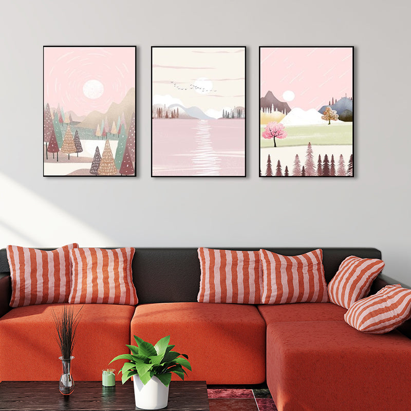 Park Scenery Wall Art Set for Living Room Beautiful Landscape Print Canvas in Pink Clearhalo 'Art Gallery' 'Canvas Art' 'Kids' Arts' 1599080