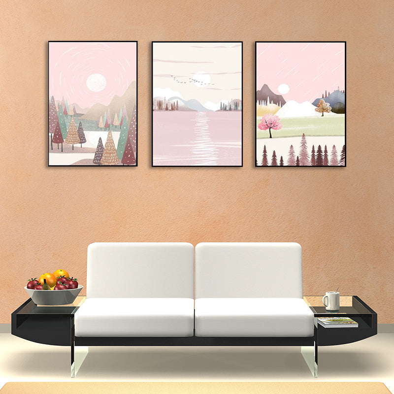 Park Scenery Wall Art Set for Living Room Beautiful Landscape Print Canvas in Pink Clearhalo 'Art Gallery' 'Canvas Art' 'Kids' Arts' 1599081