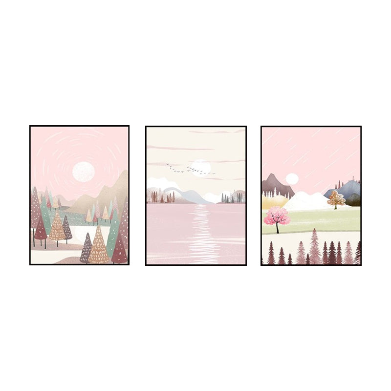 Park Scenery Wall Art Set for Living Room Beautiful Landscape Print Canvas in Pink Clearhalo 'Art Gallery' 'Canvas Art' 'Kids' Arts' 1599082