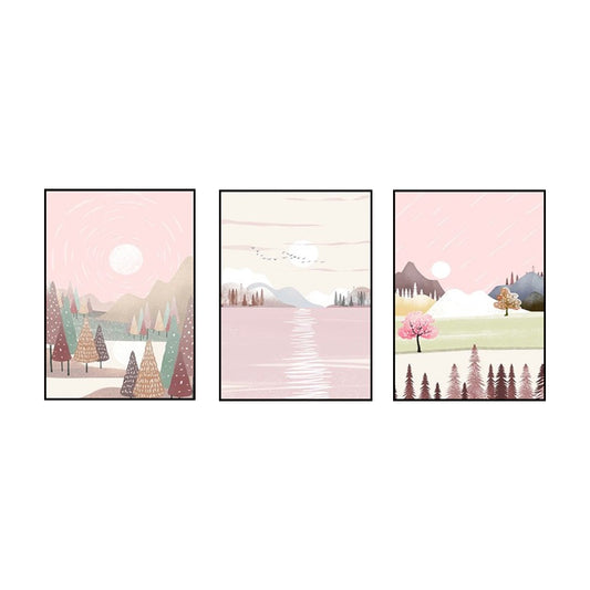 Park Scenery Wall Art Set for Living Room Beautiful Landscape Print Canvas in Pink Clearhalo 'Art Gallery' 'Canvas Art' 'Kids' Arts' 1599082