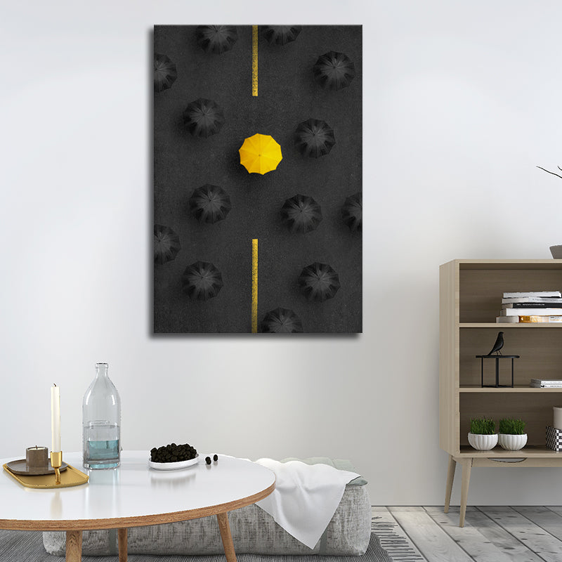 Modern Aesthetic Umbrella Art Print Canvas Textured Black Wall Decor for Dining Room Black Clearhalo 'Art Gallery' 'Canvas Art' 'Contemporary Art Gallery' 'Modern' Arts' 1599107