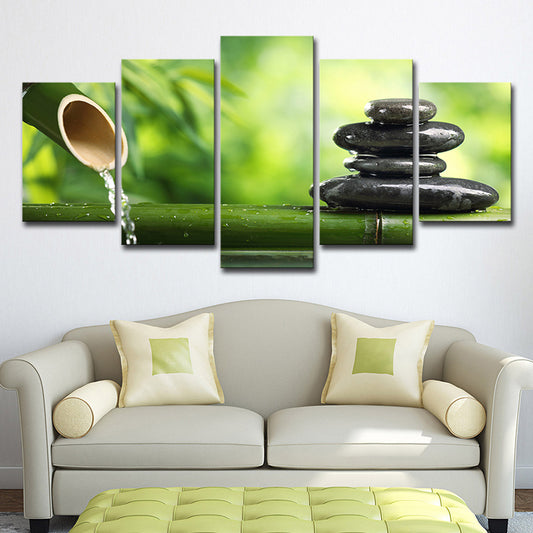 Modern Zen Style Wall Art Decor Green Bamboo and Pebble Canvas Print for Tearoom Green Clearhalo 'Art Gallery' 'Canvas Art' 'Contemporary Art Gallery' 'Modern' Arts' 1599115