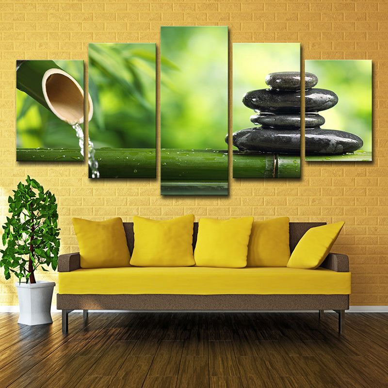 Modern Zen Style Wall Art Decor Green Bamboo and Pebble Canvas Print for Tearoom Clearhalo 'Art Gallery' 'Canvas Art' 'Contemporary Art Gallery' 'Modern' Arts' 1599116