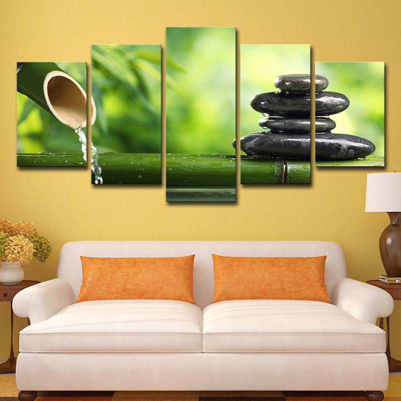 Modern Zen Style Wall Art Decor Green Bamboo and Pebble Canvas Print for Tearoom Clearhalo 'Art Gallery' 'Canvas Art' 'Contemporary Art Gallery' 'Modern' Arts' 1599117