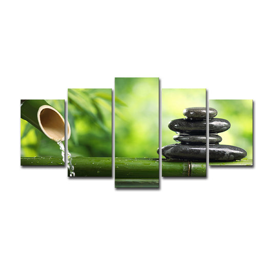 Modern Zen Style Wall Art Decor Green Bamboo and Pebble Canvas Print for Tearoom Clearhalo 'Art Gallery' 'Canvas Art' 'Contemporary Art Gallery' 'Modern' Arts' 1599118