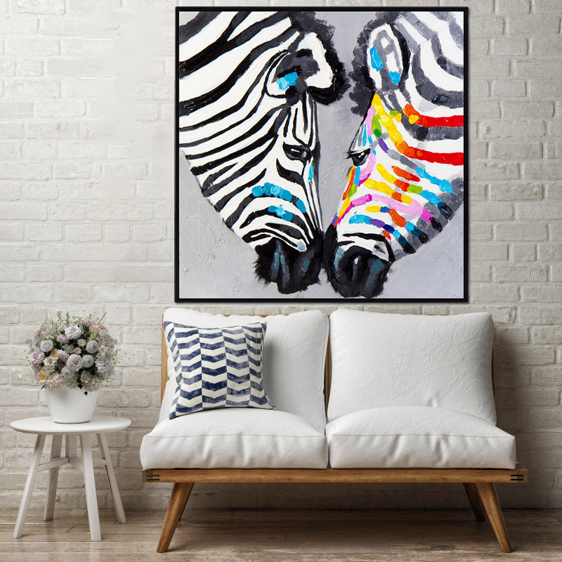 Modern Zebra Heads Wall Art Living Room Canvas Print Painting in Black and White Black-White Clearhalo 'Art Gallery' 'Canvas Art' 'Contemporary Art Gallery' 'Modern' Arts' 1599129