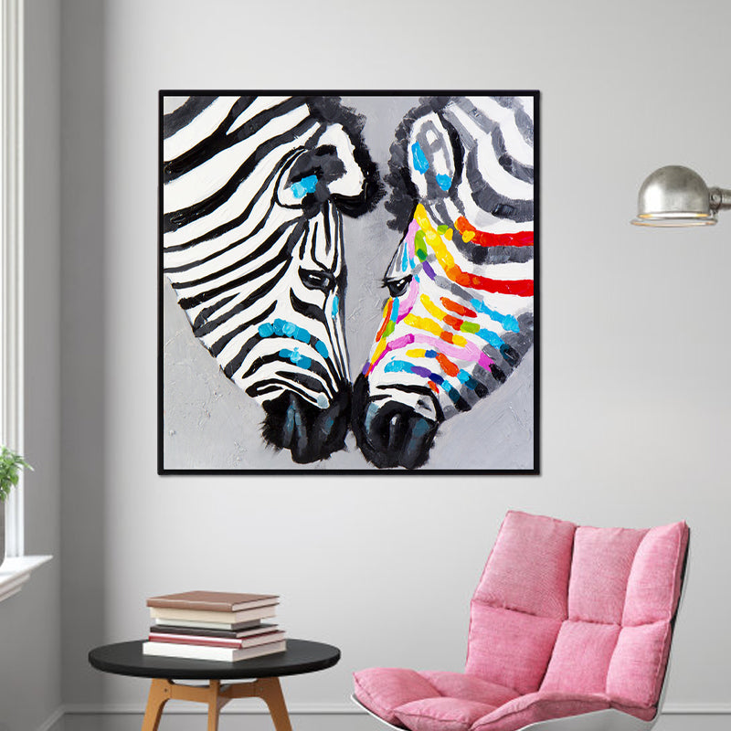 Modern Zebra Heads Wall Art Living Room Canvas Print Painting in Black and White Clearhalo 'Art Gallery' 'Canvas Art' 'Contemporary Art Gallery' 'Modern' Arts' 1599131